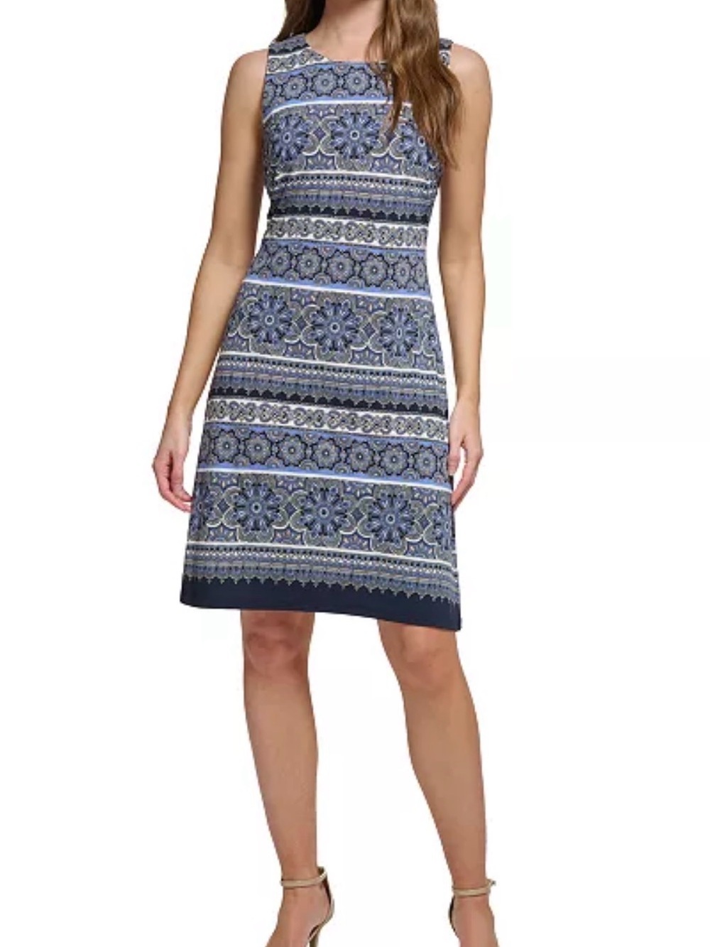 NWT Tommy Hilfiger Navy and White Sleeveless Printed Midi Dress Sz 10